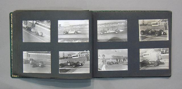 An album of colour and monochrome photographs relating to Formula 1 racing in the 1960s with negatives,