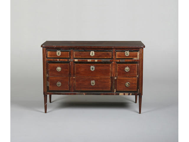 A Louis XVI style mahogany and fruitwood commode