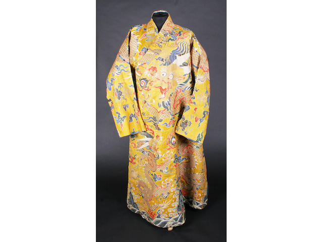 A Chinese style Tibetan robe of yellow silk