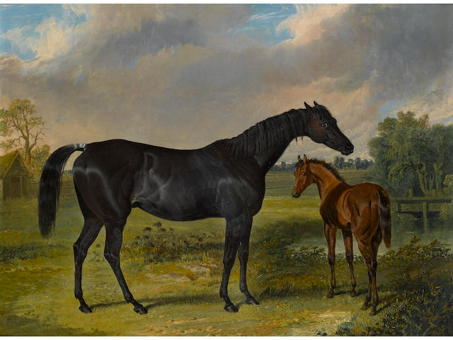 John Frederick Herring, Snr. (British, 1795-1865) Pipylina and foal 36.5 x 48.5 cm. (14 1/4 x 19 1.4 in.)