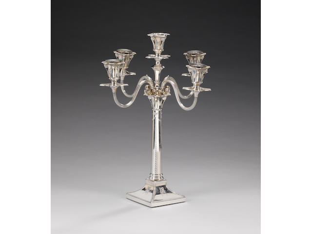 A silver five-light candelabrum, by T. Bradbury, Sheffield 1921,