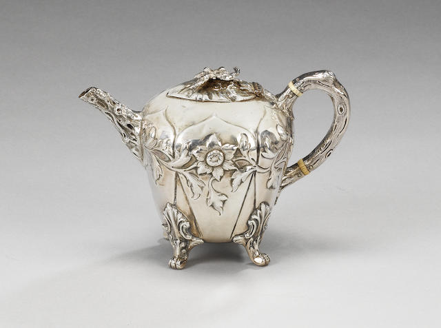 A Victorian silver naturalistic teapot, by Walter Morisse, London 1845,