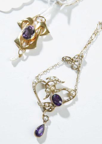 An Edwardian amethyst and seed-pearl pendant (2)