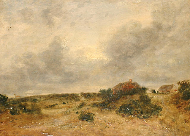 Follower of John Constable Cottages on a heath.