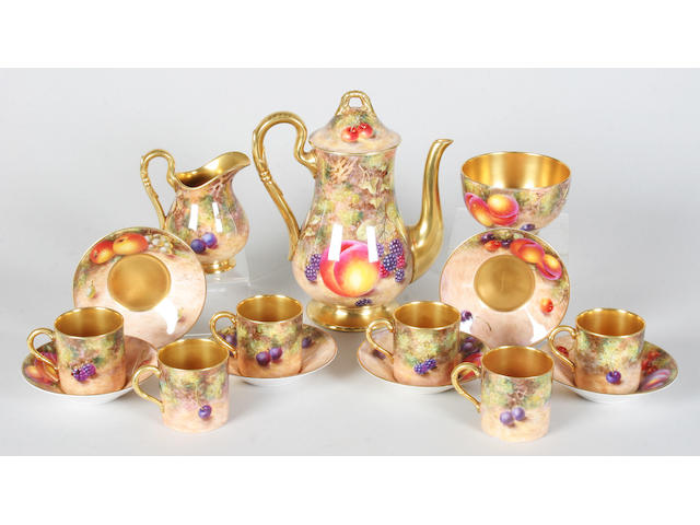 A Royal Worcester fruit painted coffee service
