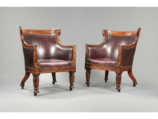 A pair of George IV mahogany bergeres