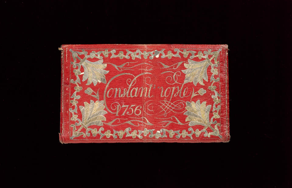 An embroidered Constantinople leather wallet dated 1756