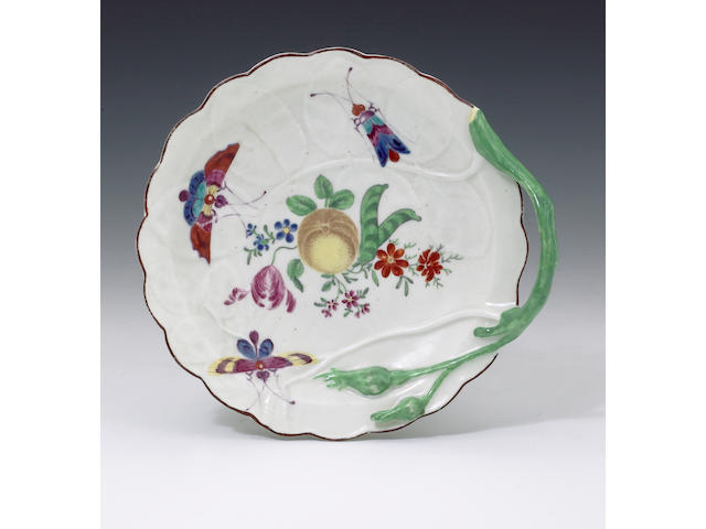 A rare Worcester 'Blind Earl' sweetmeat dish painted in the Giles workshop circa 1770