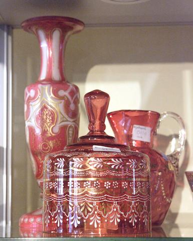 A Victorian cased pink glass vase,