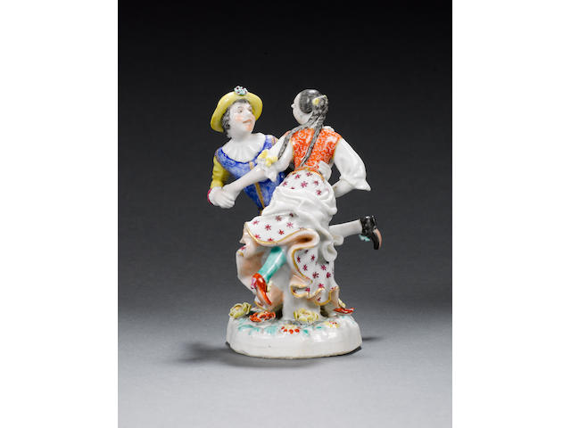 A fine famille rose model of a dancing European couple Qianlong