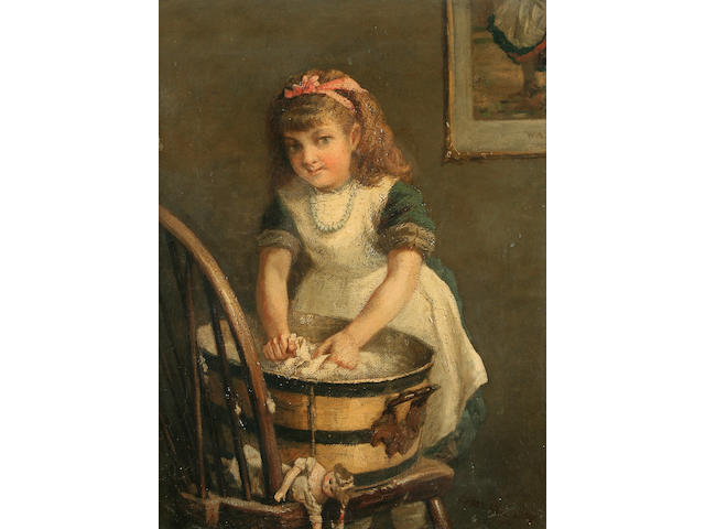 Hamilton Jay (fl. 1875-1913)  A young girl at a washtub with doll,