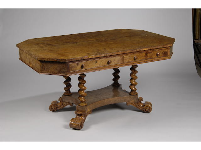 A Victorian pollard oak library table