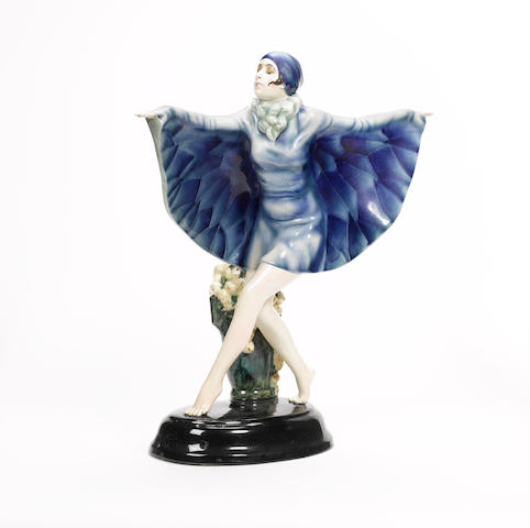 Josef Lorenzl for Goldscheider 'The Captured Bird' a Pottery Figure of a Dancer, circa 1920