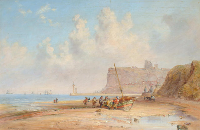 George Weatherhill (British, 1810-1890) Fishermen on the beach at Whitby