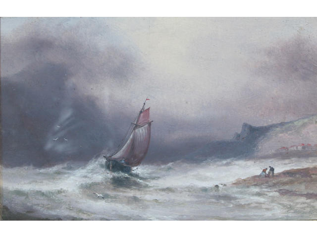 Sarah Louisa Kilpack (circa 1840-1909) Fishing boat in choppy seas just off the coast,