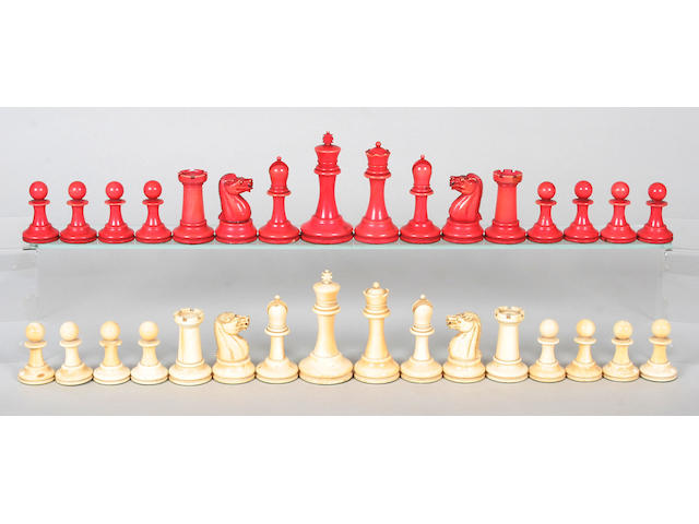 A Victorian ivory Staunton pattern chess set