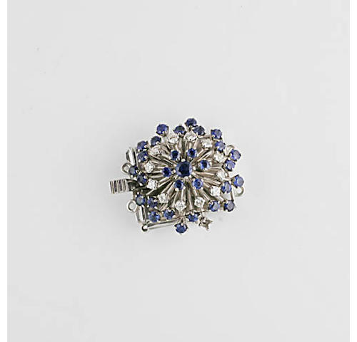 A sapphire and diamond clasp,