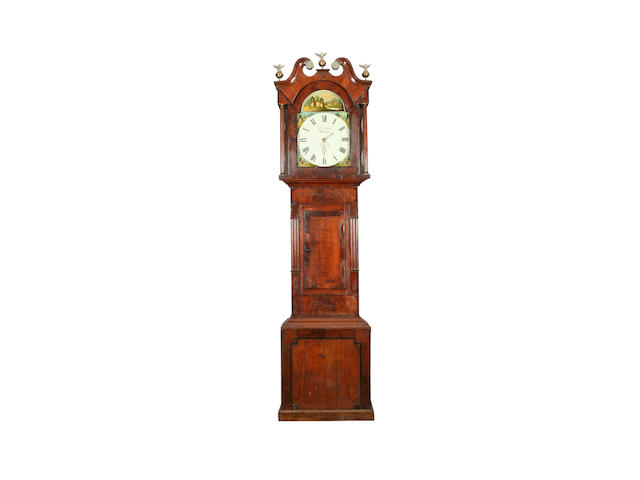 An early 19th century mahogany and oak cased 30 hour arch dial long case clock,