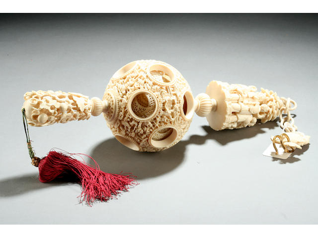 A Canton carved ivory puzzle ball, 19th Century