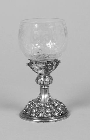 A late 19th century continental mounted glass goblet Indistinctly marked,