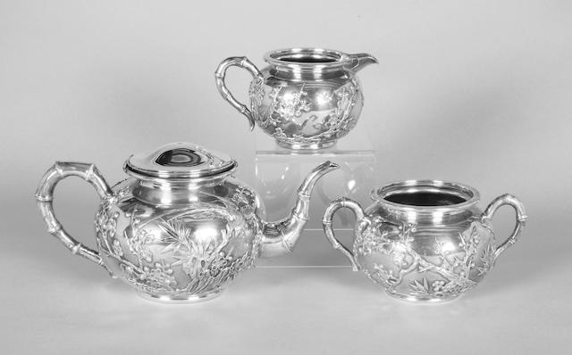 A Chinese three piece tea set By Wang Hing,