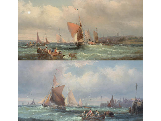 William Anslow Thornley (British), 19th Century Fishing boats off a harbour, and another similar,