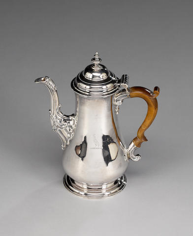 A George II silver coffee pot, by William Shaw II & William Preist, London 1756,