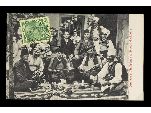 Albania A collection in a box inc. many used, censorship, some with sealing wax, postage dues, royalty, military, street scenes, Durazzo, costume, markets, turkeys, shipping, Korce, Prince Danilo being cheered by officers, Balkan War 1912, fishing, orchestra, groups, bullocks, Shkodra, shoemaker, Turkish cafe, Italo-Albanian Demonstration, Tirana, Valona, Il Duce etc., P-VG.