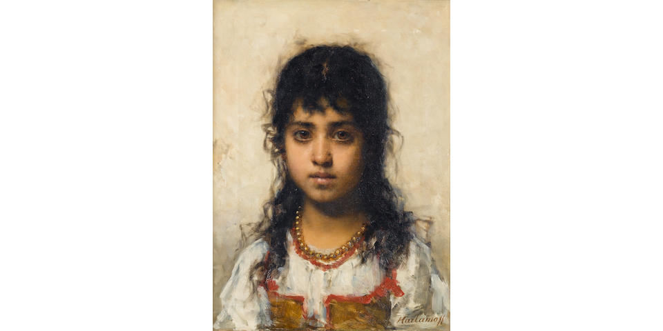 Alexei Alexeevich Harlamoff (Russian, 1840-1925) Portrait of a young girl 48 x 36 cm. (19 x 14 1/4 in.)