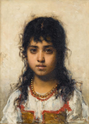 Alexei Alexeevich Harlamoff (Russian, 1840-1925) Portrait of a young girl 48 x 36 cm. (19 x 14 1/4 in.)