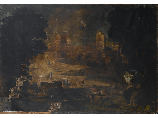 Follower of Pietro Montanini (Perugia 1626-1689) An Italianate landscape 120 x 171 cm. (47&#188; x 67 3/8 in.)