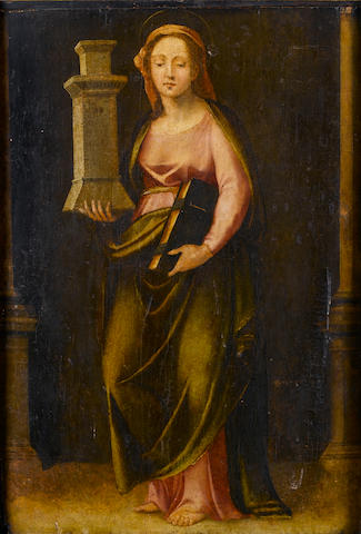 Circle of Paolo da Pistoia, called Fra Paolino (Pistoia 1490-1547) Saint Barbara 84 x 58 cm. (33 1/8 x 22 7/8 in.)