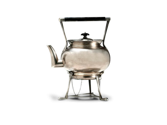 Dr Christopher Dresser for Hukin & Heath, 1878 An electroplated tea kettle on stand