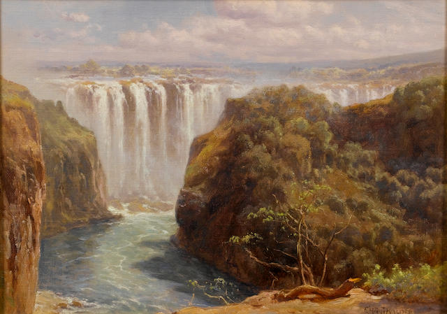 Edward Henry Holder (British, active 1864-1917) The Gorge and Palm Grove, Victoria Falls 25.4 x 35.5 cm. (10 x 14 in.)