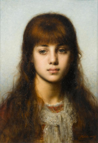 Alexei Alexeevich Harlamoff (Russian, 1840-1925) Study of a girl 44.5 x 32 cm. (17 1/2 x 12 1/2 in.)