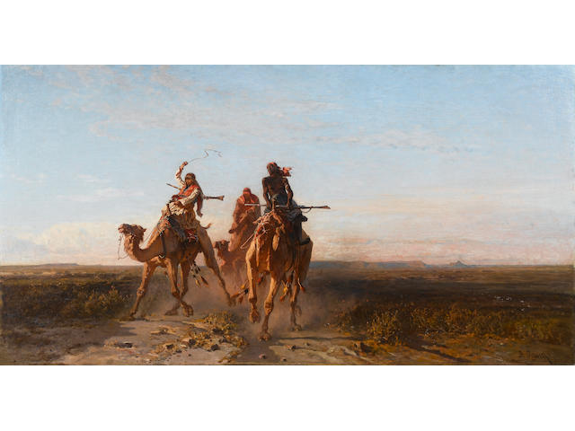 Alberto Pasini (Italian, 1826-1899) The camel race 81.3 x 153.7 cm. (32 x 60&#189; in.)