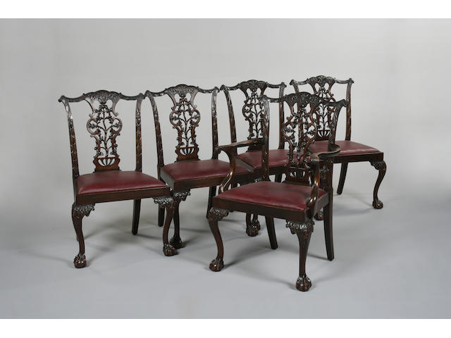 A set of five Chippendale style mahogany dining chairs early 20th century