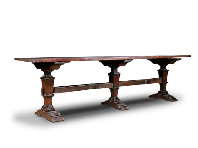 A good 17th Century oak trestle refectory table