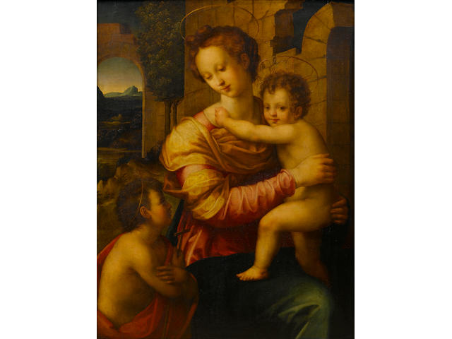 Michele Tosini, called Michele di Ridolfo del Ghirlandaio (Florence 1503-1577) The Madonna and Child 84.1 x 64.6 cm. (33 1/8 x 25&#189; in.)