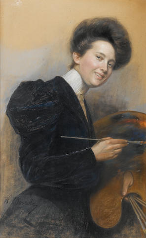 Alina Bondy-Glassova (Ukrainian, 1865-1935) Self-portrait 92.6 x 56.2 cm. (36 1/2 x 22 1/4 in.)