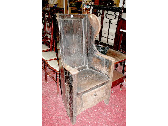 A 19th Century oak Country lambing chair
