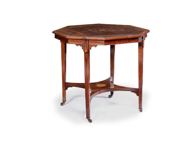 An Edwardian rosewood and inlaid octagonal centre table