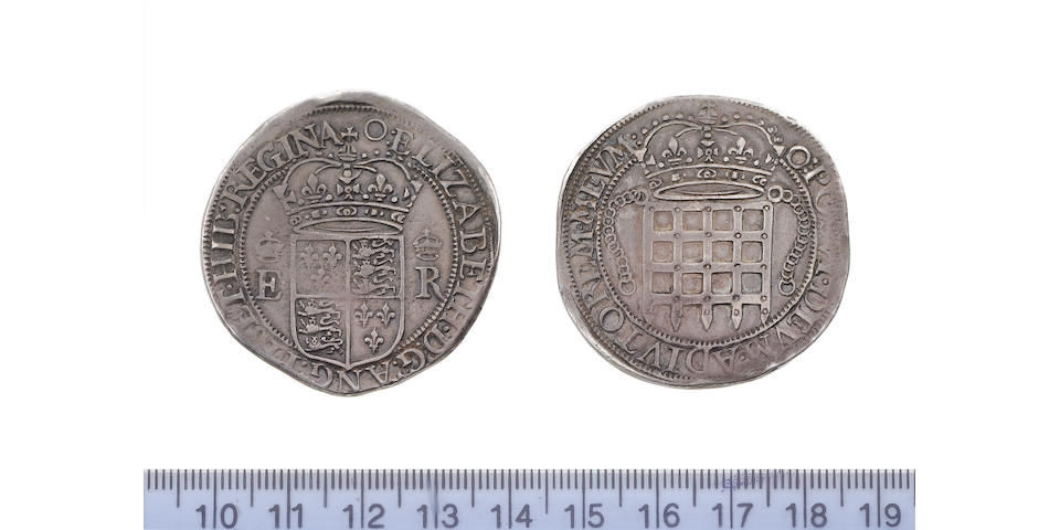 Elizabeth I, portcullis money (trade coin), Eight testerns, Portcullis Dollar), 27.2g, 1600, m.m. O, royal arms on the obverse,