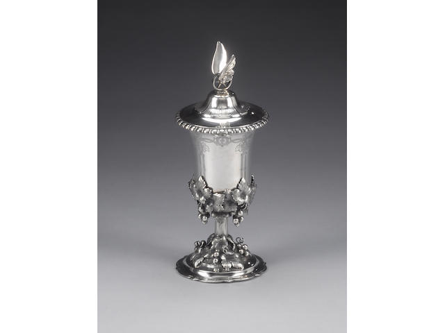 A 19th century Russian provincial silver cup and cover, assay master I T cyrillics, Kostroma circa 1888,