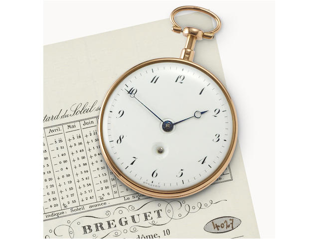 Breguet. A fine and rare 22ct gold open face pocket watch with &#147;&#224; toc&#148; quarter repeating Watch No. 1165, Sold to Monsieur Talbot, Secretary to the English Ambassador on 20 Germinal an 11 (20 March 1794) for 1320 French Francs.