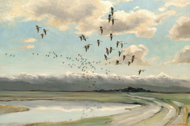 Peter Markham Scott (British, 1909-1989) Geese in flight