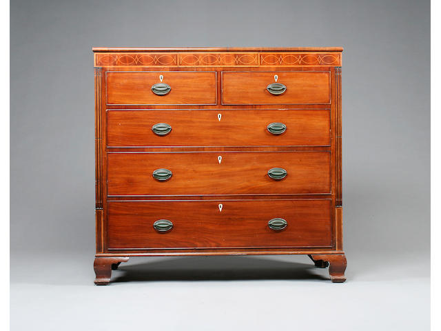 A Victorian mahogany chest of two short and three long graduated drawers
