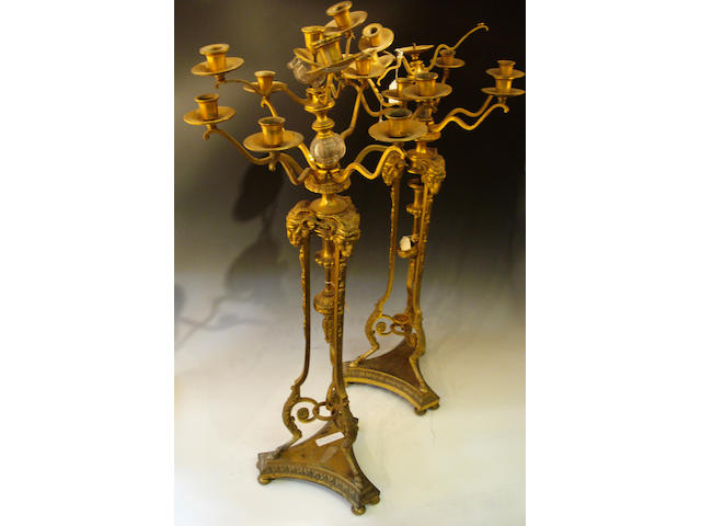 A pair of large gilt candelabra