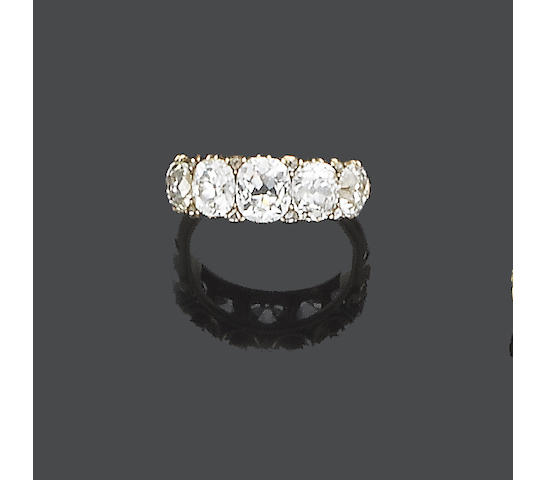 A late 19th century diamond five-stone ring,