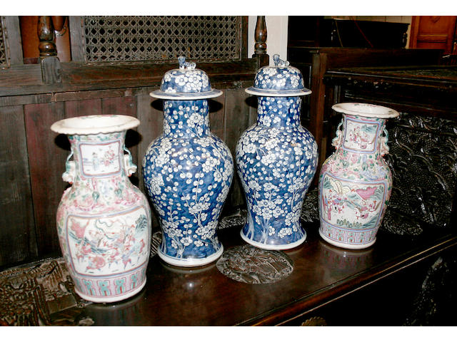 A pair of Chinese blue and white lidded vases
